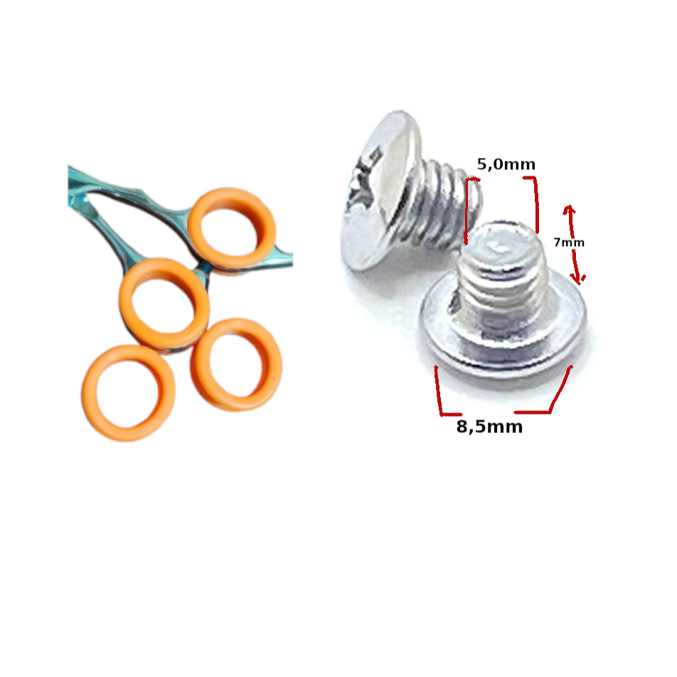 2 parafusos para maquinas de corte cabelo + 2 anéis de gel silicone para tesouras