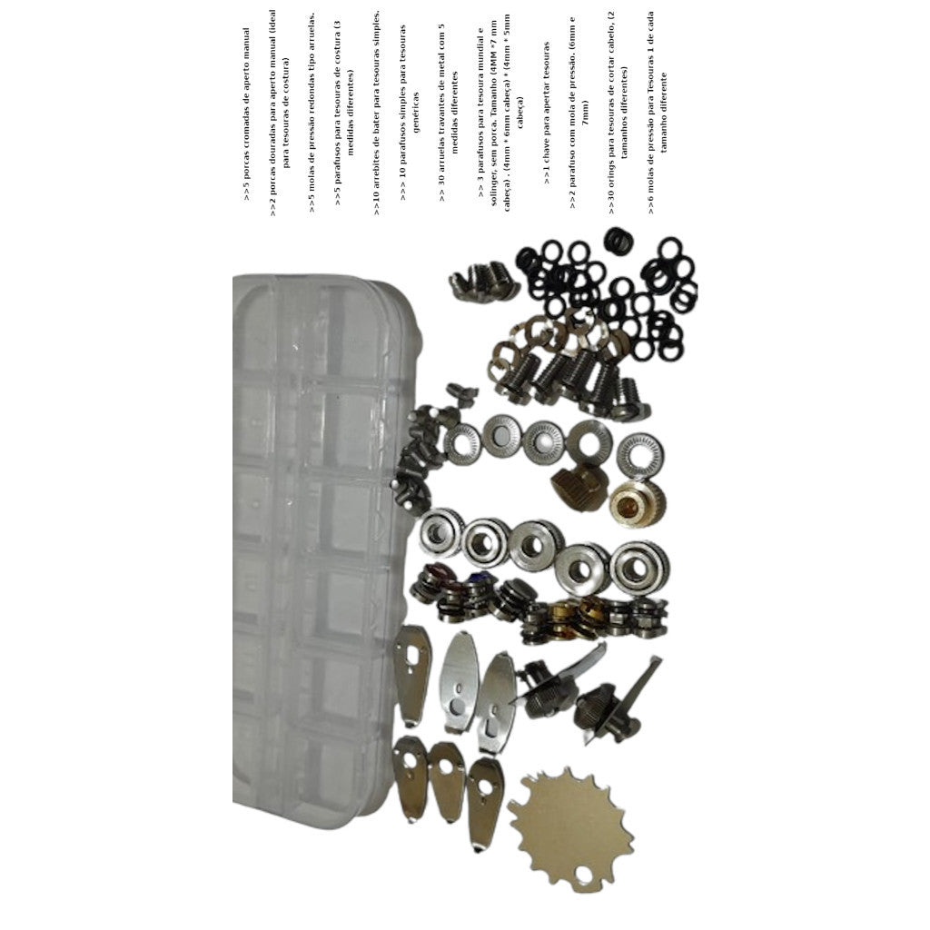 kit parafusos tesouras de cortar cabelo e costura. (140 peças.)